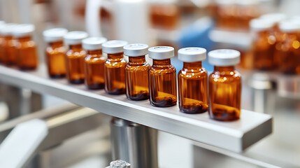 Poster - Close, up view of vials on a pharmaceutical production line