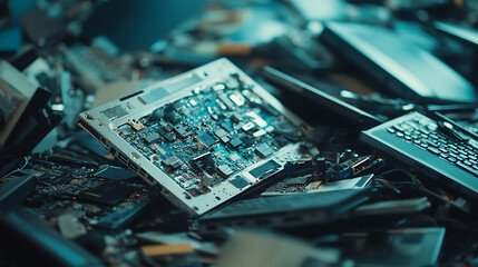 Aufkleber - heap of discarded laptop parts ewaste recycling and electronic waste management concept blurred image