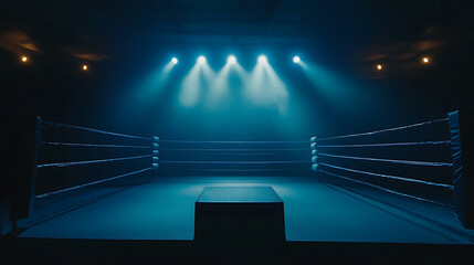 Poster - Empty professional boxing ring in the dark, illuminated spotlight, Sport background