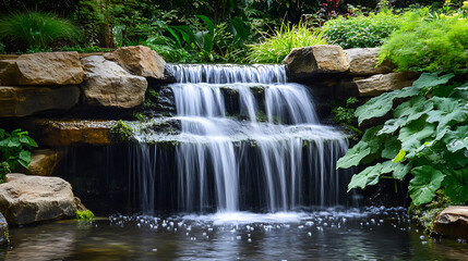 Aufkleber - modern outdoor water feature with cascading waterfall fountain garden landscape design banner