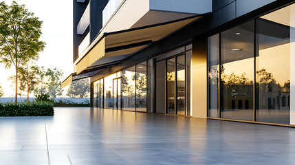 Leinwandbilder - modern retail and business complex with sleek awning inviting storefront and office space for rent o
