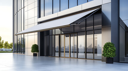 Leinwandbilder - modern retail and business complex with sleek awning inviting storefront and office space for rent o