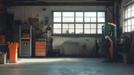 Poster - Empty workshop with a lift in a car repair station