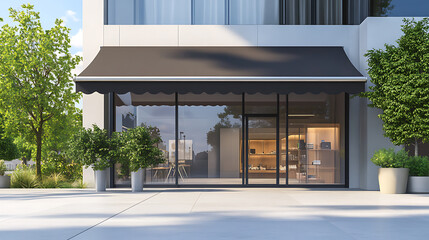 Aufkleber - modern retail and business complex with sleek awning inviting storefront and office space for rent or purchase 3d illustration