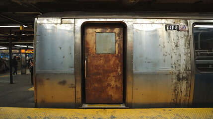 Aufkleber - Photo of an open door on the side of a subway train at a New York City station