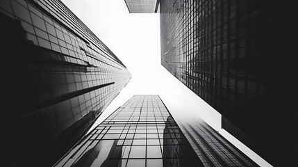 Fototapete - Modern skyscrapers connected digitally, representing the integration of technology in real estate business models and building management systems