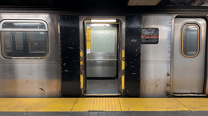Fototapete - Photo of an open door on the side of a subway train at a New York City station