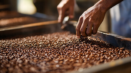 Aufkleber - Farmers sort Arabica coffee beans in African cooperative in highlands