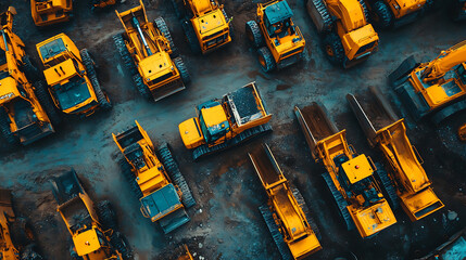 Poster - Fleet of yellow construction machines