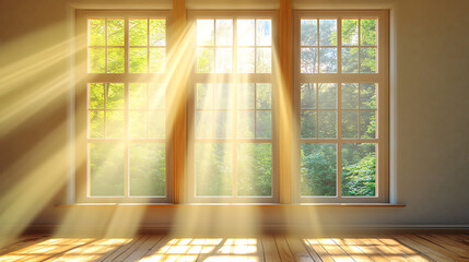 Poster - new plastic window frames, sun rays coming through the window