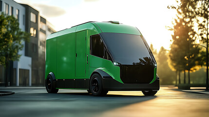 Poster - Green logistics and sustainable transportation industry utilizing electric vehicles and eco, friendly electric vans for efficient and environmentally conscious delivery solutions