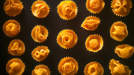 Poster - pasta, various pasta dishes from italy, such as ravioli, tortellini, penne with chicken, and spaghet