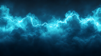 Leinwandbilder - Realistic thunder light and blue smoke cloud bottom frame, Mysterious lightning glow border wide panoramic element, Fluffy magic spell mist glowing with bolt energy charge overlay turquoise design
