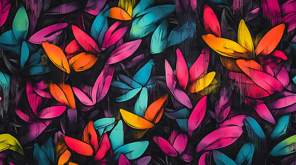 Fototapete - The seamless background showcases colorful graffiti against a dark background