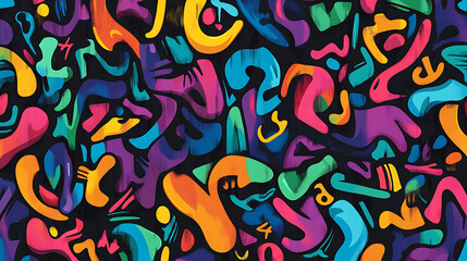 Fototapete - The seamless background showcases colorful graffiti against a dark background