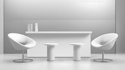Poster - a set of realistic trade show chairs and tables, or a white blank stand booth for corporate or exhibition