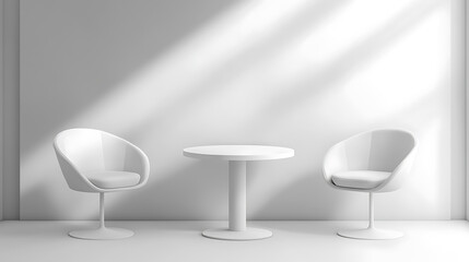 Poster - a set of realistic trade show chairs and tables, or a white blank stand booth for corporate or exhibition