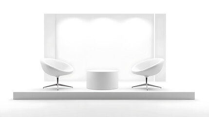 Poster - a set of realistic trade show chairs and tables, or a white blank stand booth for corporate or exhibition