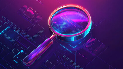 Poster - Transparent vector illustration of a magnifying glass with a scan search concept and a futuristic electronic technology background