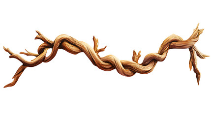 Poster - twisted dry jungle vine branch isolated on white background tropical nature detail illustration