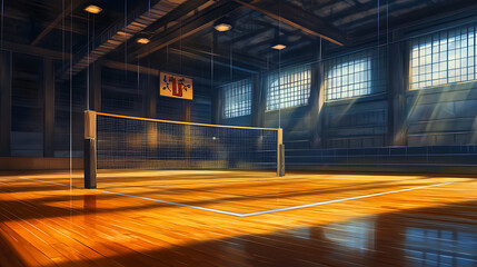 Poster - Volleyball court, net and ball, Sports volleyball arena