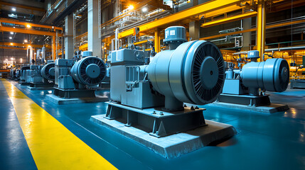 Leinwandbilder - View of water pumps within a large power plant, emphasizing their scale and importance in operations