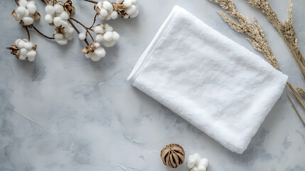 Aufkleber - White cotton towel mockup template fabric wiper isolated on a grey background with a clipping path, flat lay top view