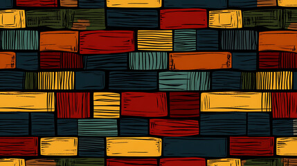 Poster - abstract kwanzaa black history month juneteenth seamless pattern hand drawn horizontal lines and bricks in traditional african colors vector ethnic background