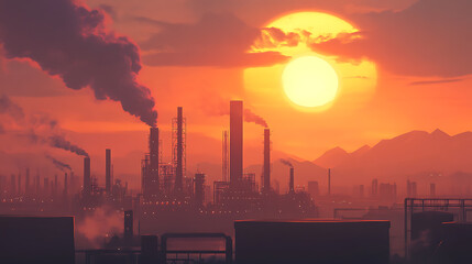 Poster - animation, Oil Refinery Sunset Timelapse
