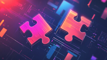 Poster - api integration concept digital illustration of two interlocking puzzle pieces against a futuristic tech background symbolizing the seamless connectivity and interoperability of api integration