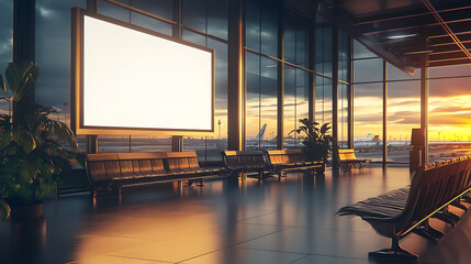 Aufkleber - blank vertical billboard mockup at airport with copy space for advertisement or media content commercial marketing concept digital 3d illustration