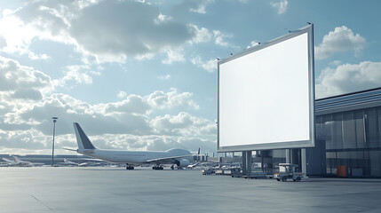 Poster - blank vertical billboard mockup at airport with copy space for advertisement or media content commercial marketing concept digital 3d illustration