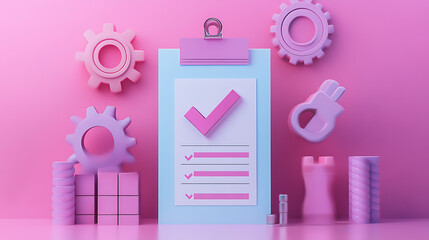 Poster - checkbox certificate for service quality in business iso certification and quality guarantee concept 3d illustration