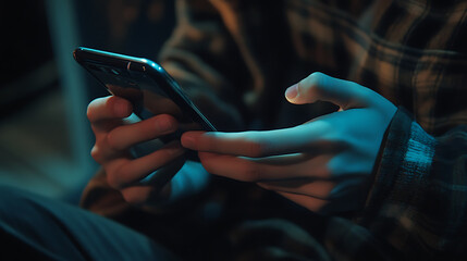 Leinwandbilder - closeup of hands holding smartphones symbolizing social media addiction among millennials lifestyle photography
