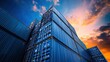 © Bijac - stack of blue cargo containers against a vibrant sky, illustrating the logistics of import and export, conveying a sense of industry and global trade