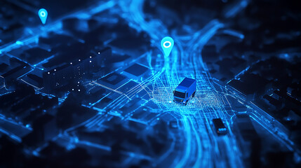 Poster - gps blue trucks tracking on a Tiawan map with different locations
