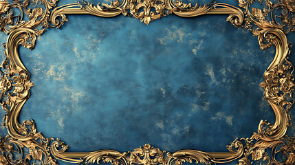 Poster - gold frame on a blue background with scroll