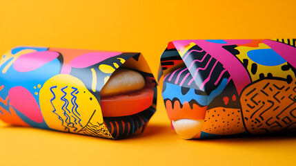 Aufkleber - creative burger wrapper design with colorful graphics and patterns fast food packaging concept