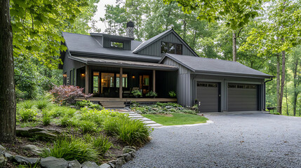 Aufkleber - gray house with covered veranda and garage