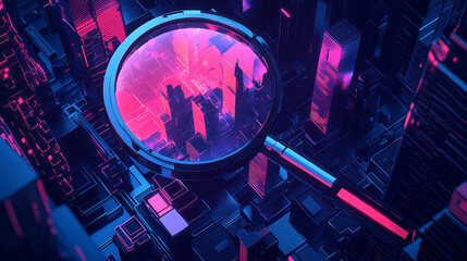 Poster - cyber scrutiny it security risk assessment with magnifying glass and digital elements concept illustration