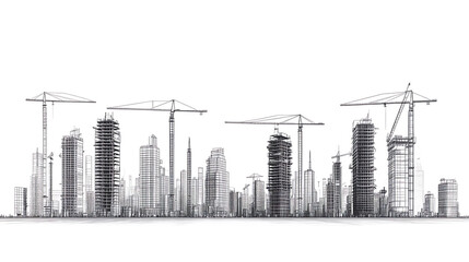 Poster - line from skyscrapers during construction, City skyline, 3d illustration