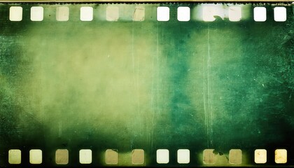 Wall Mural - 35mm Aged Green Film Strip Texture with Heavy Scratches and Grain for Retro Cinema Projects, Vintage Photo Overlays, or Nostalgic Media Design Backgrounds