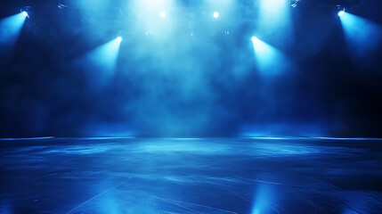 Poster - dramatic ice hockey arena with bright spotlights and blue hues sports background