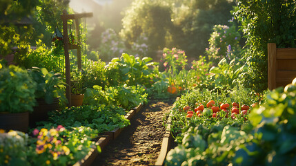 Aufkleber - organic vegetables and herbs growing in the garden