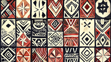 Poster - pattern of tribal designs, showcasing an array of intricate geometric shapes in various sizes and forms