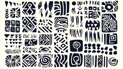 Poster - pattern of tribal designs, showcasing an array of intricate geometric shapes in various sizes and forms