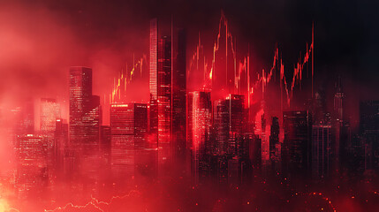 Aufkleber - economic crisis declining graphs and red city global recession stock market crash inflation concept