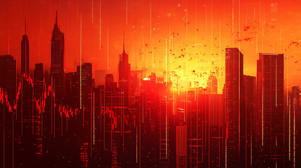 Aufkleber - economic crisis declining graphs and red city global recession stock market crash inflation concept