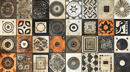 Fototapete - pattern of tribal designs, showcasing an array of intricate geometric shapes in various sizes and forms