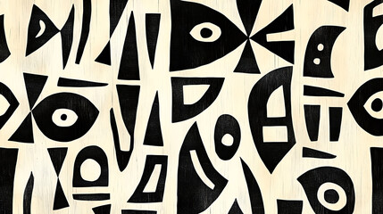 Poster - pattern with digital ink drawings design incorporates black and white, creating an abstract tribal print reminiscent of ancient symbols